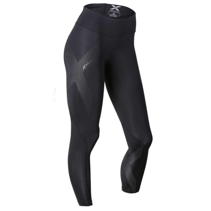 2XU Mid-Rise Compression Tights Women L Black/Dotted Reflective