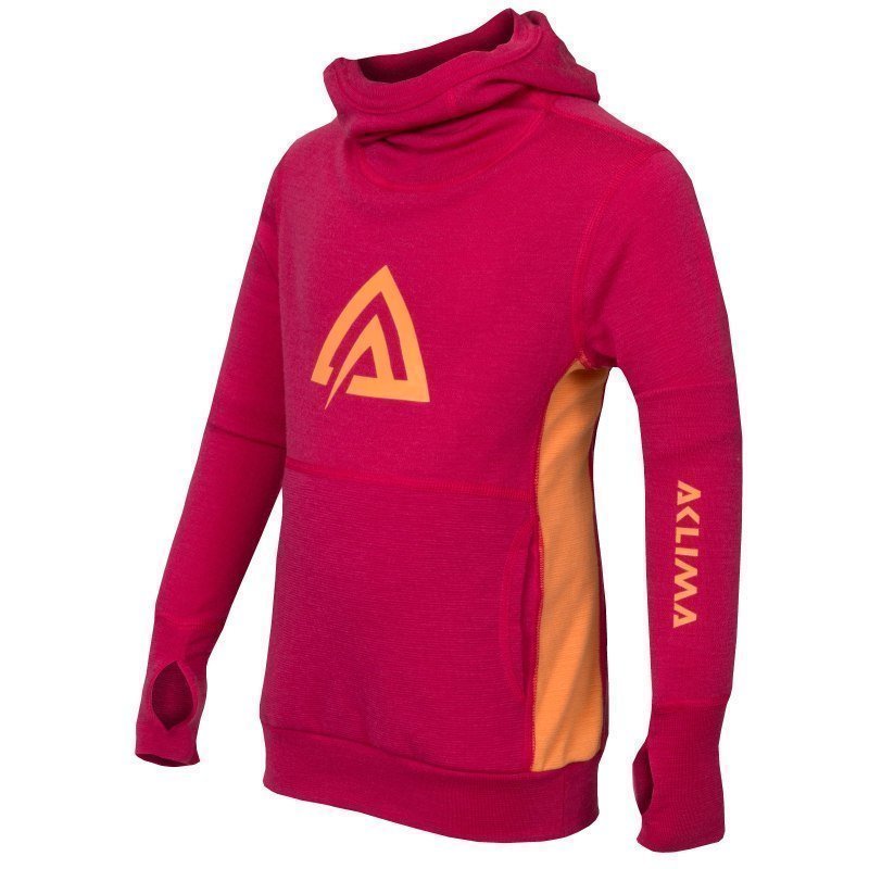 Aclima Warmwool Hood Sweater Children 150 Cerise/Musk Melon