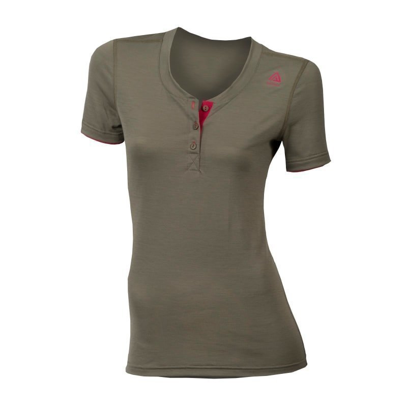 Aclima Women's Lightwool Henley Shirt XS Ranger Green/Persian Red