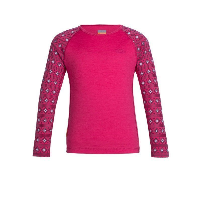 Icebreaker Kids Oasis LS Crewe Align 02 Pop Pink/Snow/Pop Pink